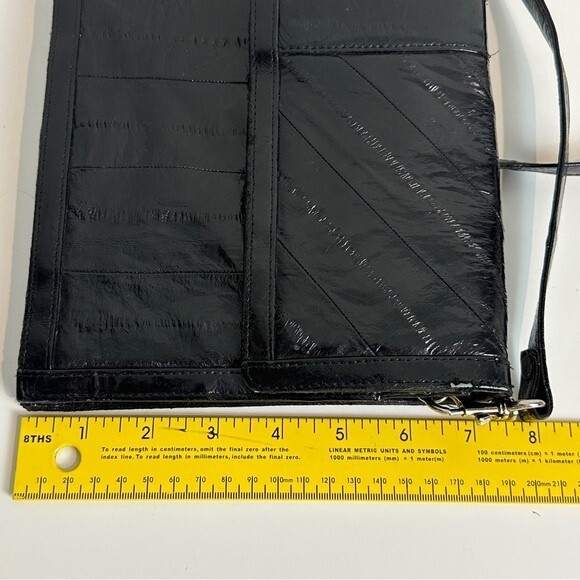 Vintage Black Eel Skin Leather 90s Convertible Shoulder Bag Clutch - Picture 6 of 8